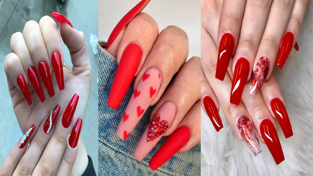 Descubre elegantes y atractivas ideas de uñas acrílicas en tono rojo